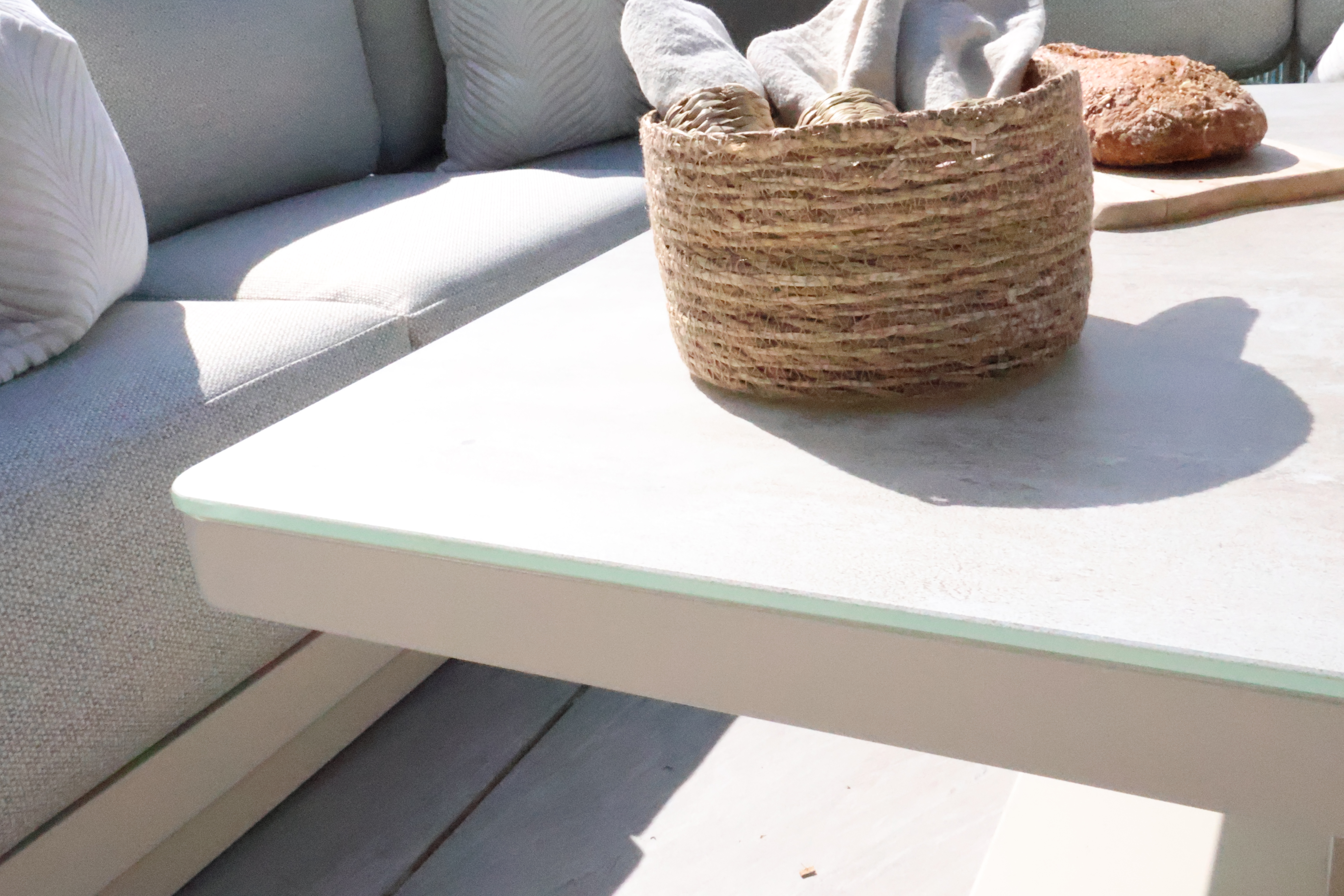 Chimes - Portofino Aluminium & Rope Compact Corner Dining Set With Rising Table - Cream